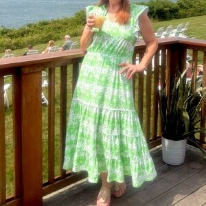 Duffels Lane tiered cotton maxi dress w elastic waist floral pattern